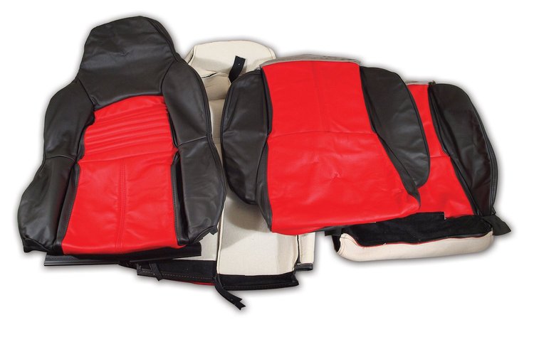 44225 Custom 100-percent Leather Standard Seat Covers, 1994-1996 Chevy Corvette, Black & Red