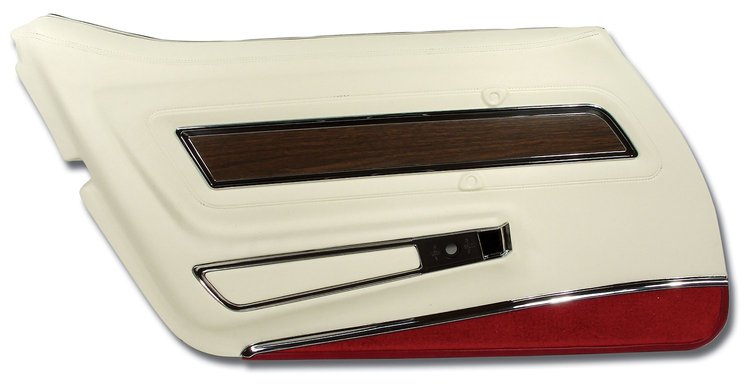 442576 Door Panel, 1976-1976 Chevy Corvette, White W/Firethorn Carpet Deluxe Left/Driver
