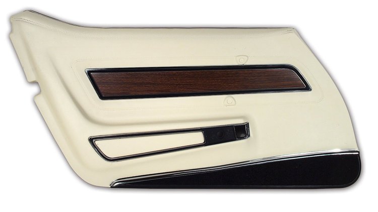 4425Z5 Door Panel, 1976-1976 Chevy Corvette, White W/Black Carpet Deluxe Left/Driver