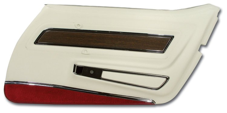 442676 Door Panel, 1976-1976 Chevy Corvette, White W/Firethorn Carpet Deluxe Right/Passenger