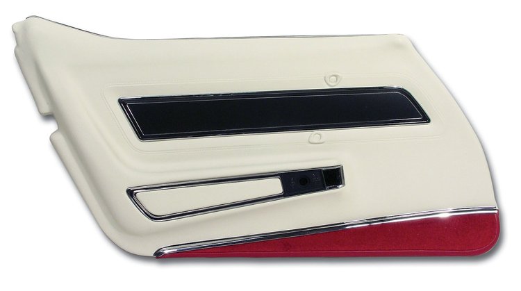 443176 Door Panel, 1977-1977 Chevy Corvette, White Deluxe W/Red Carpet Left/Driver