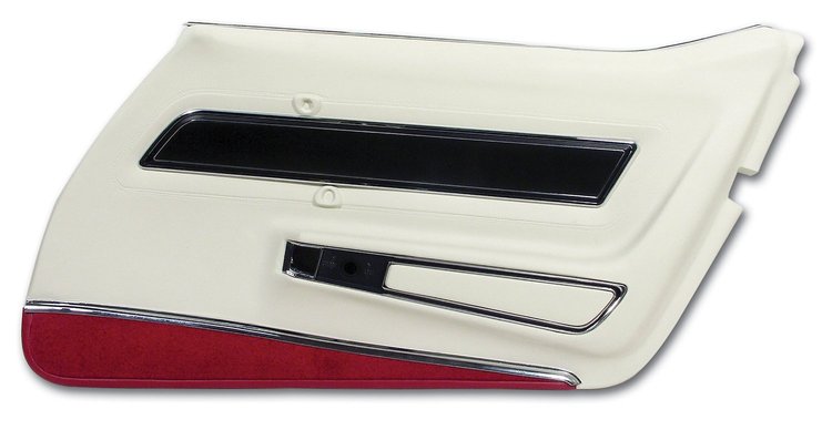443276 Door Panel, 1977-1977 Chevy Corvette, White Deluxe W/Red Carpet Right/Passenger