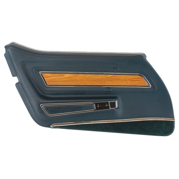 443719 Door Panel, 1976-1976 Chevy Corvette, Blue Green Deluxe W/Teak Insert Left/Driver