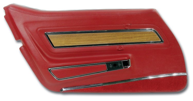 443734 Door Panel, 1976-1976 Chevy Corvette, Firethorn Deluxe W/Teak Insert Left/Driver