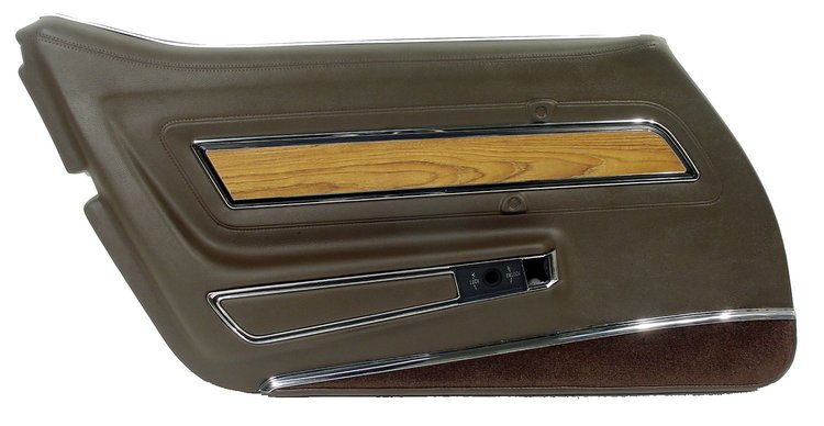 443755 Door Panel, 1976-1976 Chevy Corvette, Dark Brown Deluxe W/Teak Insert Left/Driver