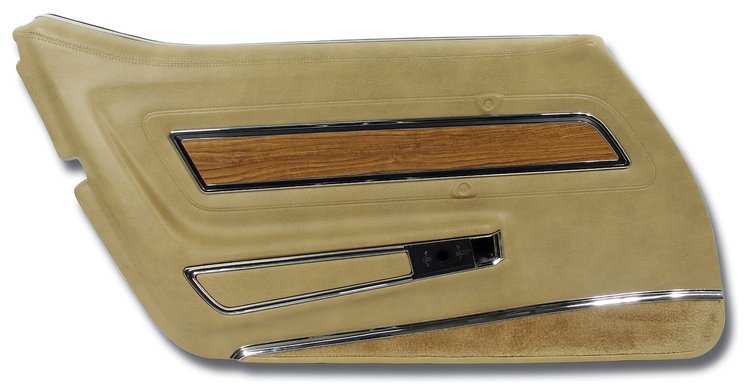 443757 Door Panel, 1976-1976 Chevy Corvette, Buckskin Deluxe W/Teak Insert Left/Driver, Buckskin, Vinyl