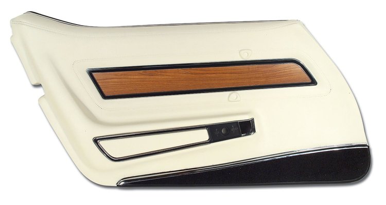 4437Z5 Door Panel, 1976-1976 Chevy Corvette, White Deluxe W/Black Carpet W/Teak Insert Left/Driver