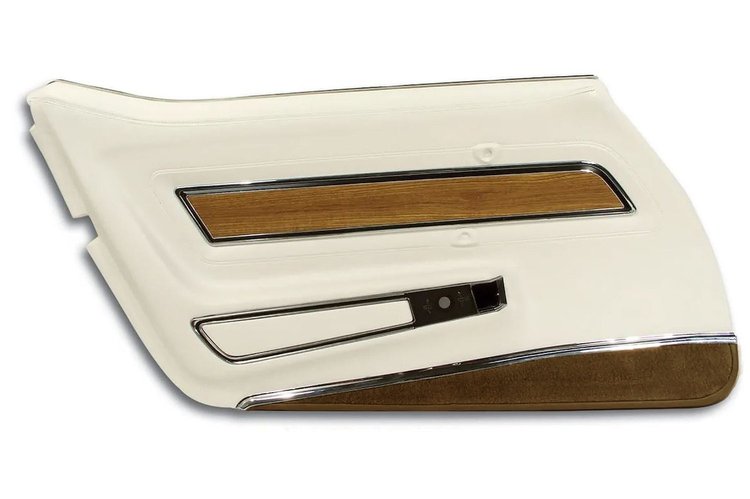 4437Z6 Door Panel, 1976-1976 Chevy Corvette, White Deluxe W/Dk Brown Carpet W/Teak Insert Left/Driver
