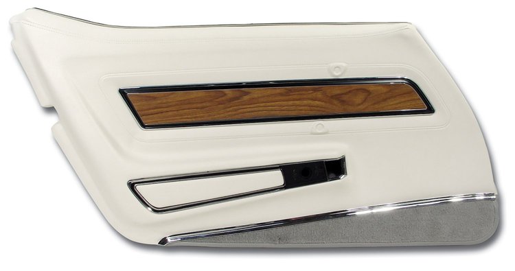 4437Z7 Door Panel, 1976-1976 Chevy Corvette, White Deluxe W/Dk Smoke Carpet W/Teak Insert Left/Driver