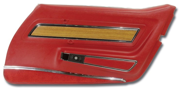 443834 Door Panel, 1976-1976 Chevy Corvette, Firethorn Deluxe W/Teak Insert Right/Passenger