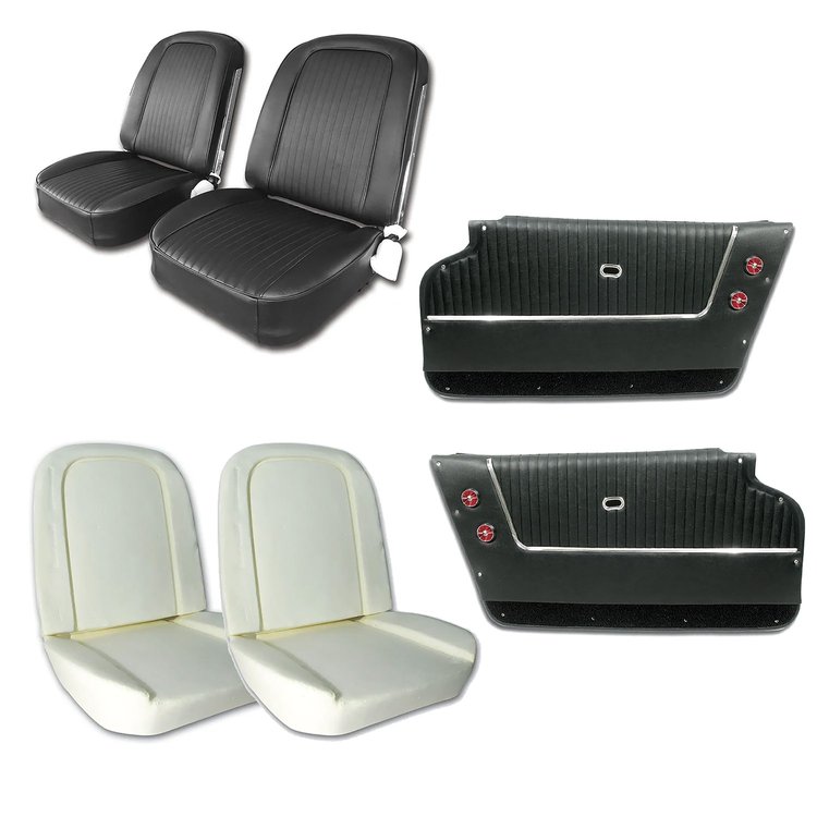 445420KCP Coupe Interior Package, 1963-1963 Chevy Corvette, OE Vinyl Covers, Foam, Deluxe Door Panels, Black