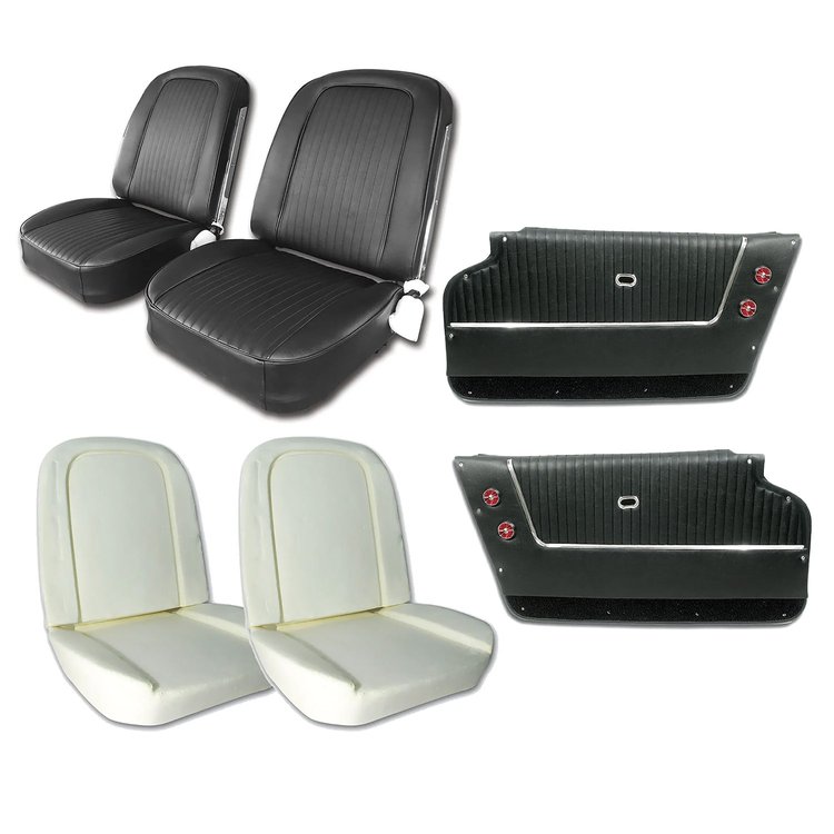 445420KCV Convertible Interior Package, 1963-1963 Chevy Corvette, OE Vinyl Covers, Foam, Deluxe Door Panels, Black