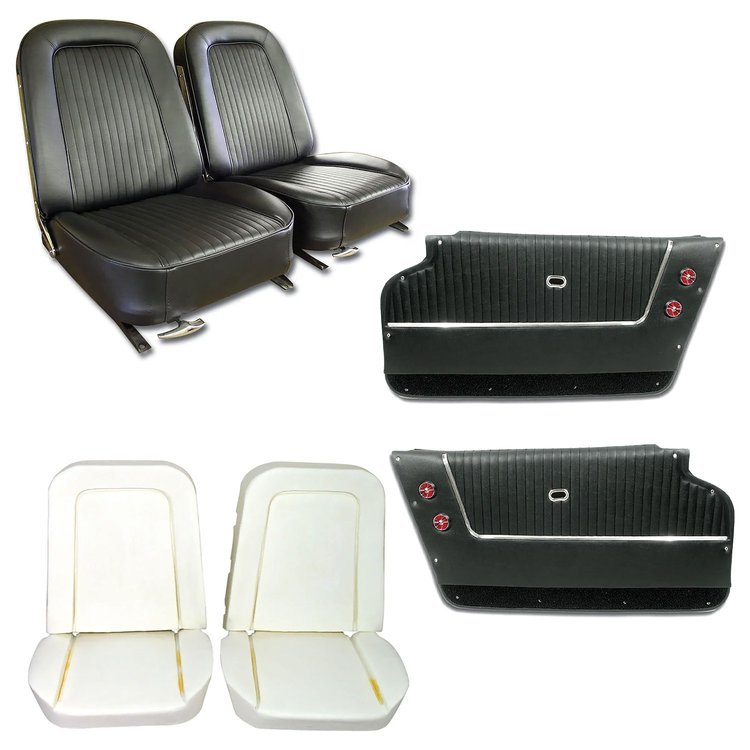 445520KCP Coupe Interior Package, 1964-1964 Chevy Corvette, OE Vinyl Covers, Foam, Deluxe Door Panels, Black