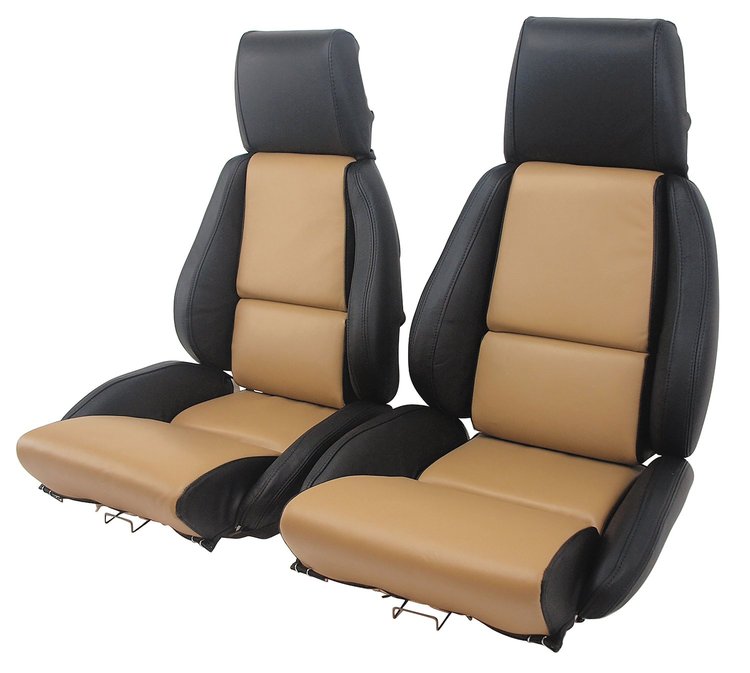 45083 Mounted 100-percent Leather Standard Seat Covers, 1984-1987 Chevy Corvette, Black /Saddle 2-Tone
