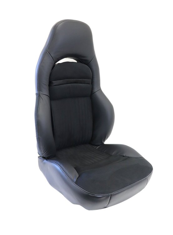 462593S Leather Standard Seat Covers W/Black Ultra-Suede Inserts, 2000-2004 Chevy Corvette, Torch Red