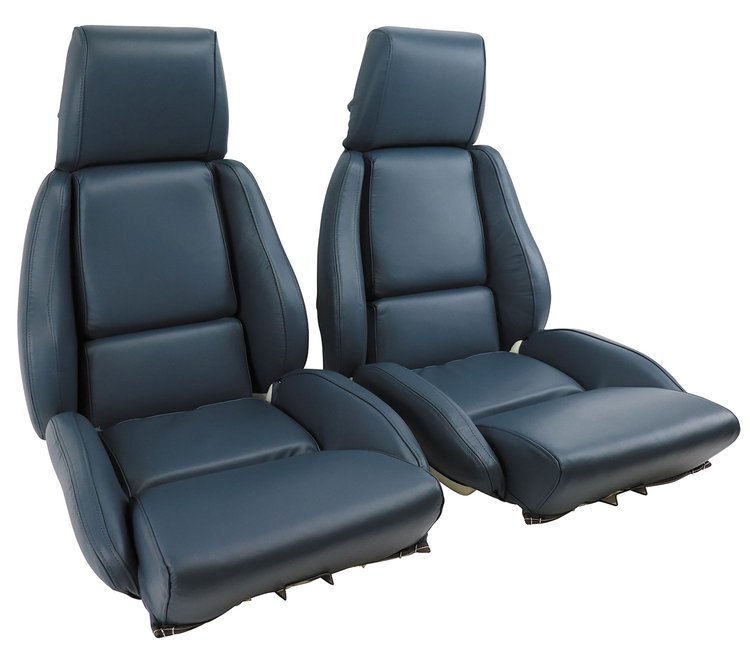 468570 Mounted Leather Seat Covers, 1984-1985 Chevy Corvette, Blue, Standard No-Perforations