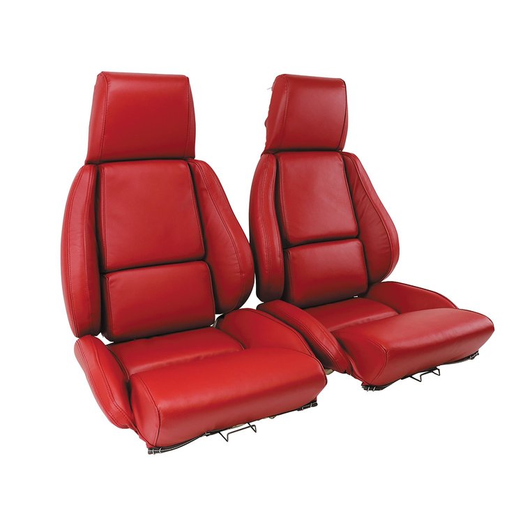468575 Mounted Leather Seat Covers, 1986-1988 Chevy Corvette, Red Standard No-Perforations