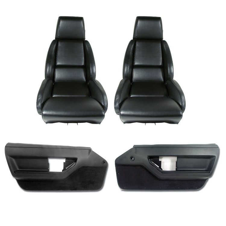 468820KCV Interior Package, 1986-1988 Chevy Corvette, Mounted Standard Leather Like Seats, Black W/Solid Inserts