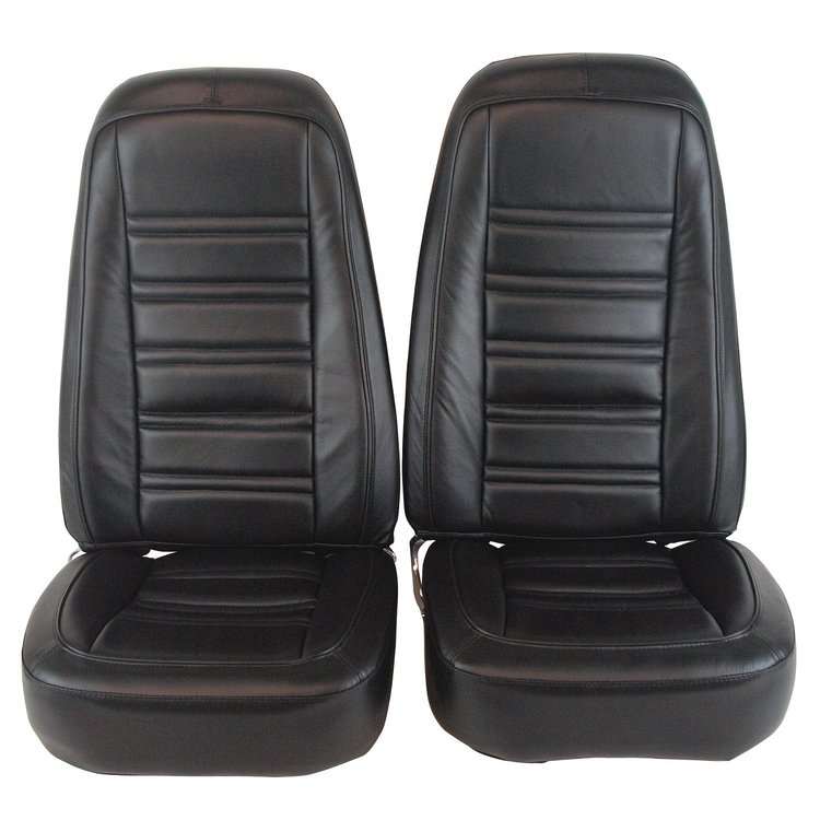481120M Mounted Seats, 1976-1978 Chevy Corvette, Driver Black Leather Vinyl