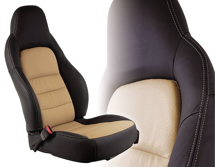 486496 100-percent Leather Standard Seat Covers, 2005-2011 Chevy Corvette, Ebony & Cashmere