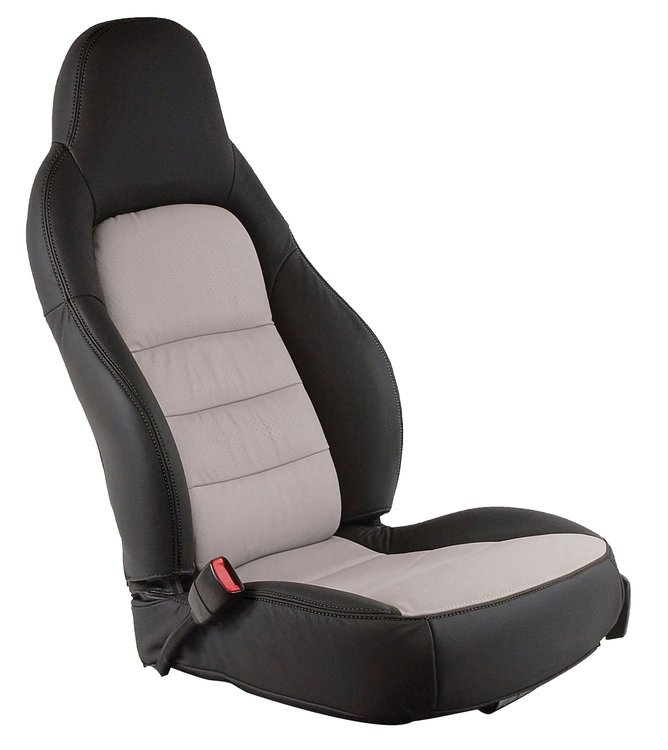 486499 100-percent Leather Standard Seat Covers, 2005-2011 Chevy Corvette, Ebony & Light Titanium