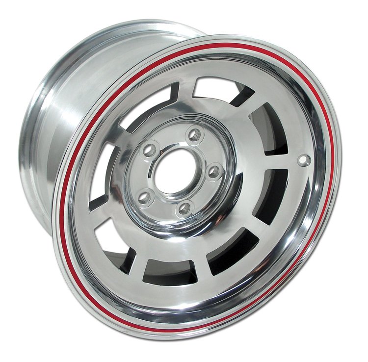 4989 Reproduction YJ8 Aluminum Wheel, 1978 Chevy Corvette [Size: 15"x8"] Polished w/Red Stripe