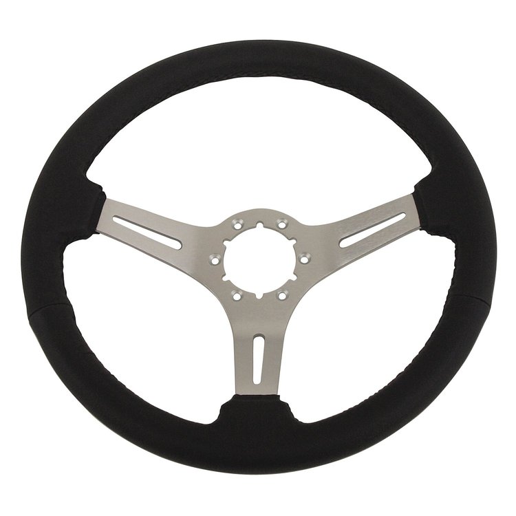 57667 Steering Wheel, 1968-1982 Chevy Corvette, Black Leather W/Satin Spokes