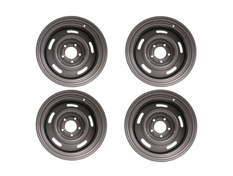73078 Rally Wheel Set [Size: 15"x8"] 1969-1982 Chevy Corvette, Silver Finish