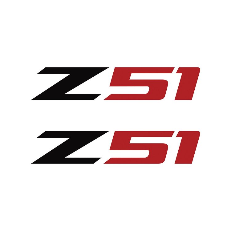 75127 Z51 Fender Vent Decals, 2005-2019 Chevy Corvette, Pair, Gloss Black Z/Matte Red 51, Medium