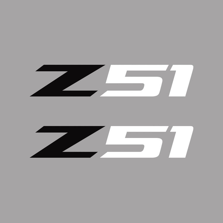 75128 Z51 Fender Vent Decals, 2005-2019 Chevy Corvette, Pair, Gloss Black Z/Matte White 51, Small
