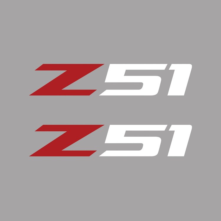 75149 Z51 Fender Vent Decals, 2005-2019 Chevy Corvette, Pair, Gloss Red Z/Gloss White 51, Medium