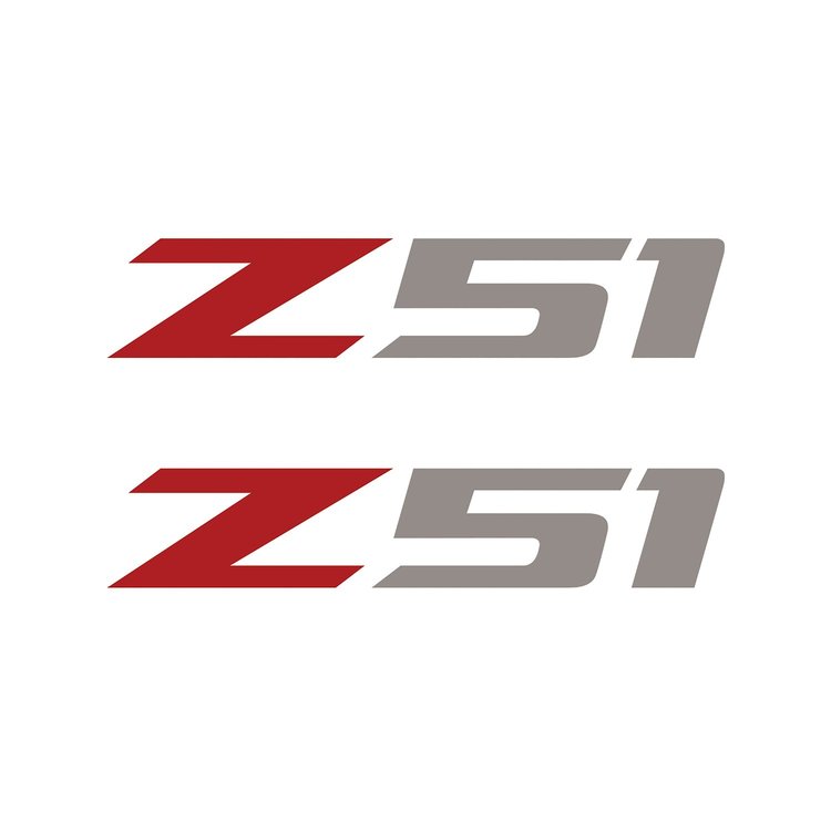 75151 Z51 Fender Vent Decals, 2005-2019 Chevy Corvette, Pair, Gloss Red Z/Gloss Silver 51, Small