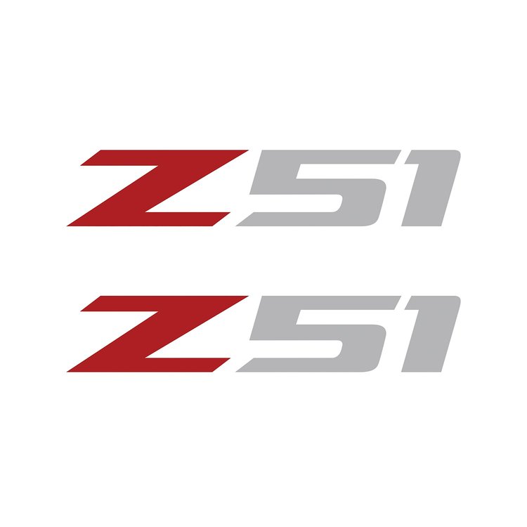 75155 Z51 Fender Vent Decals, 2005-2019 Chevy Corvette, Pair, Gloss Red Z/Gloss Gray 51, Medium