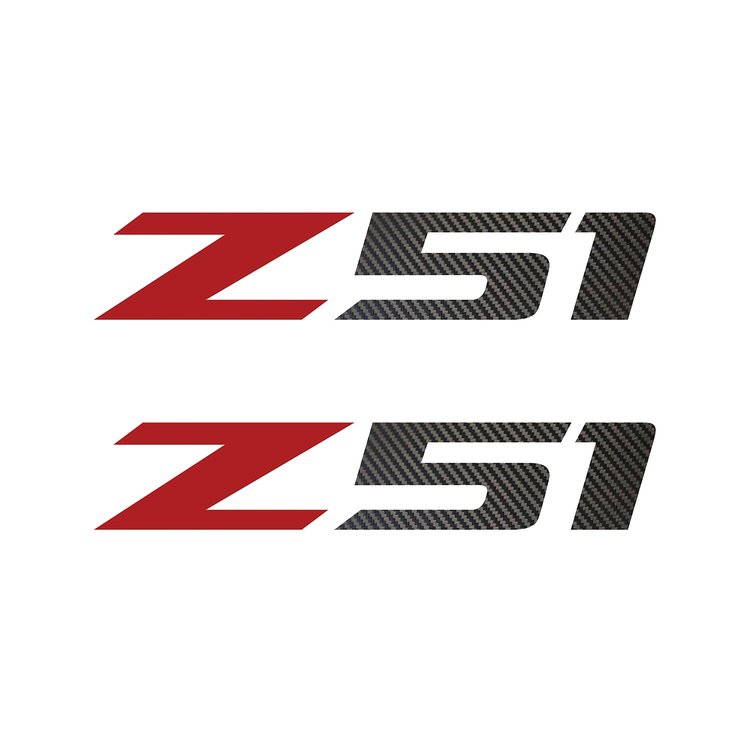 75166 Z51 Fender Vent Decals, 2005-2019 Chevy Corvette, Pair, Gloss Red Z/Black Carbon Fiber 51, Small