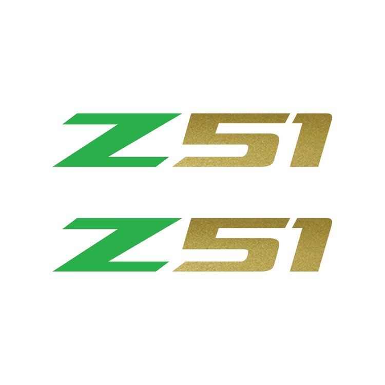 75195 Z51 Fender Vent Decals, 2005-2019 Chevy Corvette, Pair, Gloss Lime Green Z/Gloss Metallic Gold 51, SM