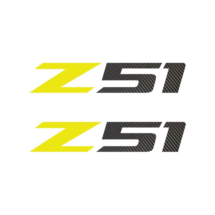 75205 Z51 Fender Vent Decals, 2005-2019 Chevy Corvette, Pair, Gloss Yellow Z/Black Carbon Fiber 51, Small