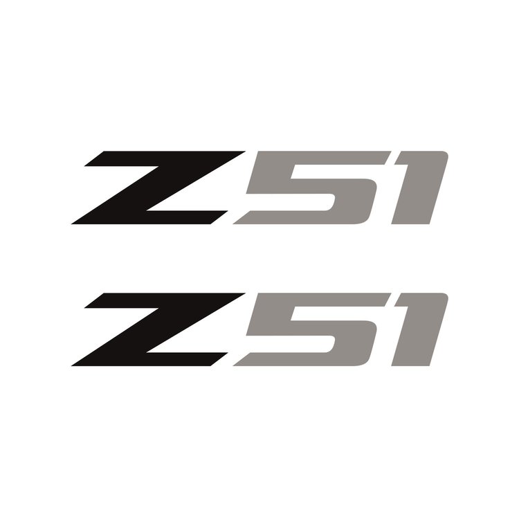75208 Z51 Fender Vent Decals, 2005-2019 Chevy Corvette, Pair -Matte Black Z/Gloss Silver 51, Small