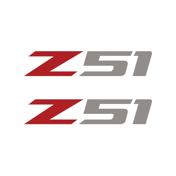 75211 Z51 Fender Vent Decals, 2005-2019 Chevy Corvette, Pair -Matte Red Z/Gloss Silver 51, Small