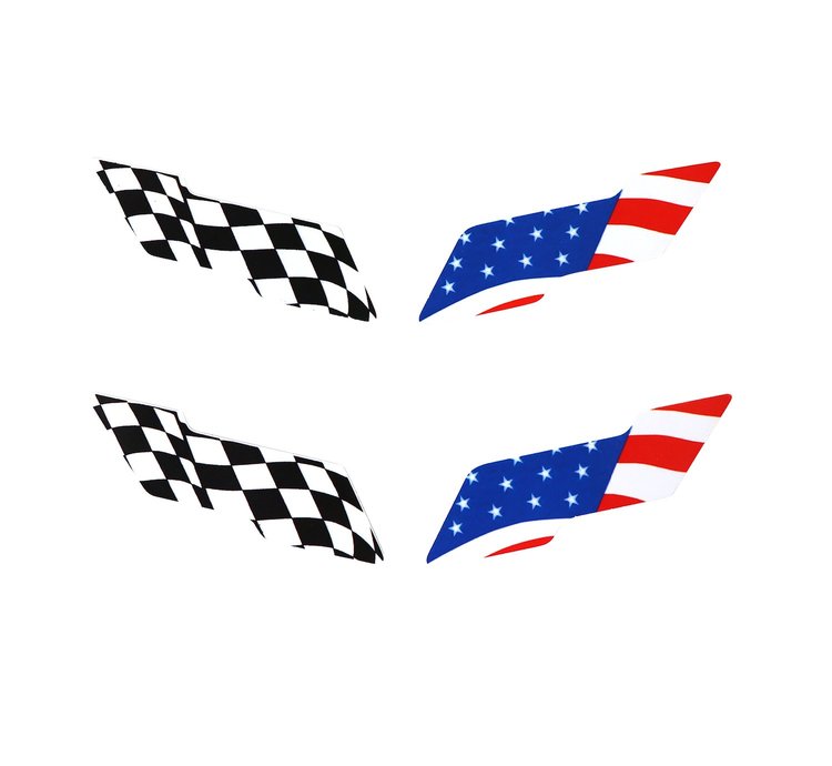 75659 UV Coated Front & Rear Emblem American Flag Overlay Set, 1997-2004 Chevy Corvette