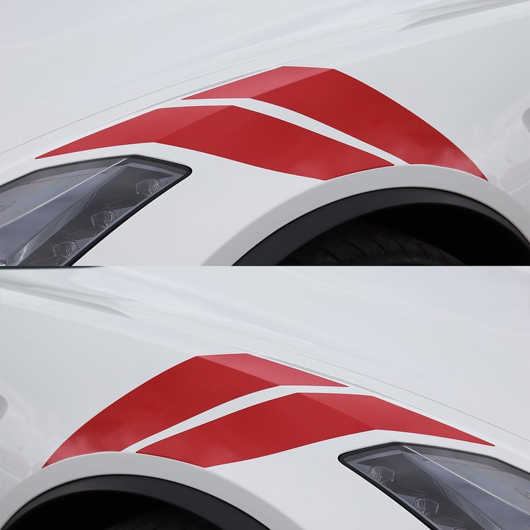 77005 Grand Sport Style Fender Accent Stripes, 2014-2019 Chevy Corvette, Matte Red, Left & Right Side