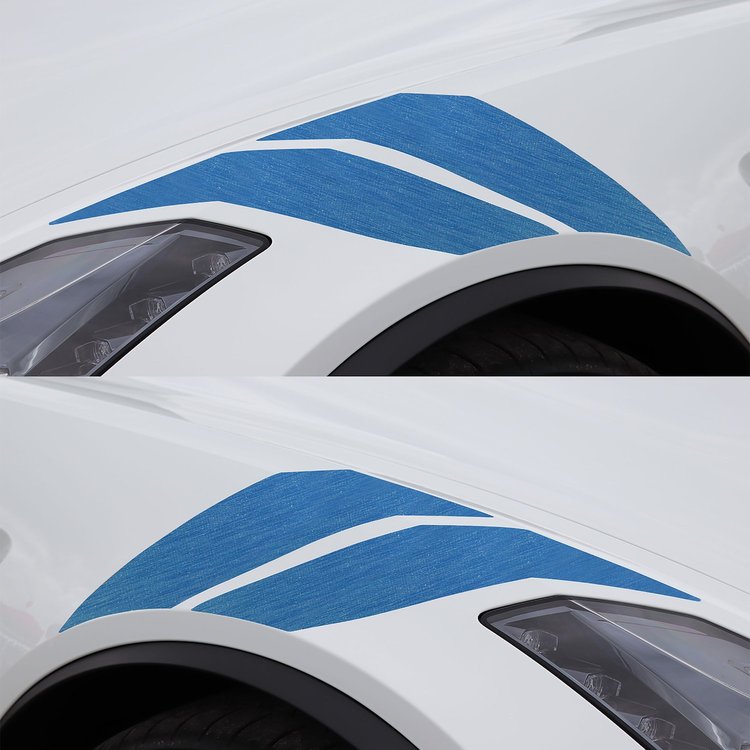 77021 GS Style Fender Accent Stripes, 2014-2019 Chevy Corvette, Gloss Deep Blue Metal, Left & Right Side
