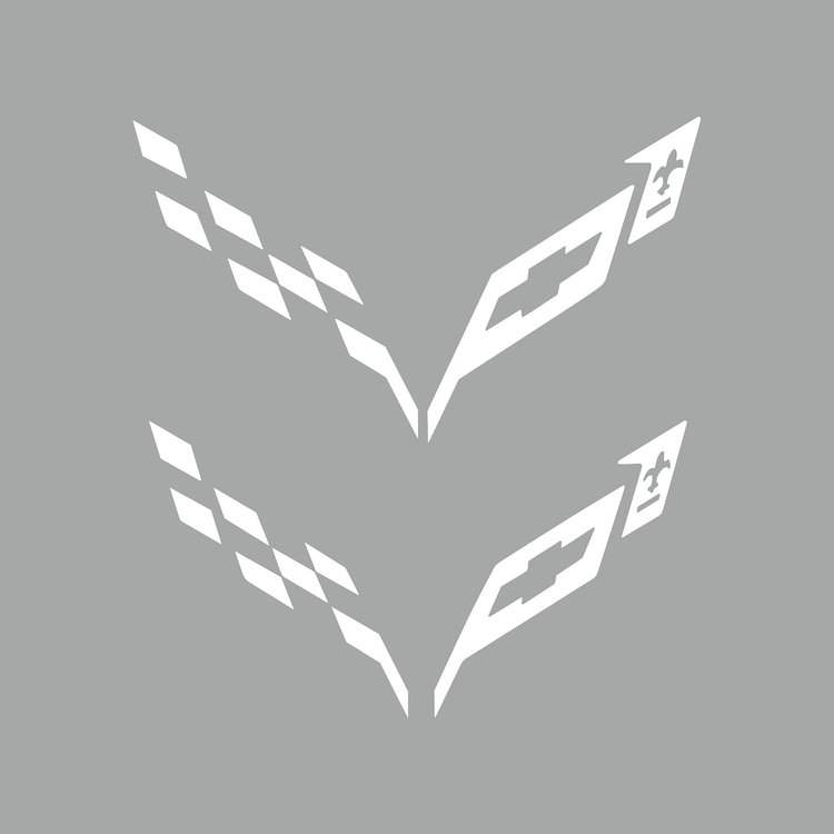 77215 Front/Rear Flag Emblem Insert Overlay Sets, 2014-2019 Chevy Corvette, Gloss White