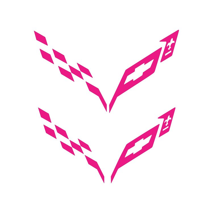 77223 Front/Rear Flag Emblem Insert Overlay Sets, 2014-2019 Chevy Corvette, Colored Emblem Accents, Gloss Pink