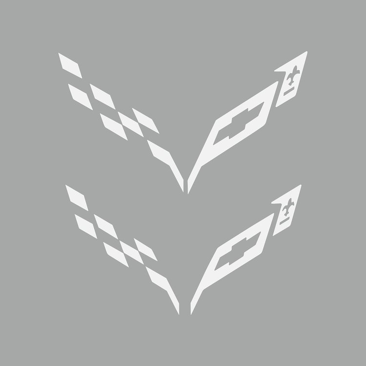77227 Front/Rear Flag Emblem Insert Overlay Sets, 2014-2019 Chevy Corvette, Matte White