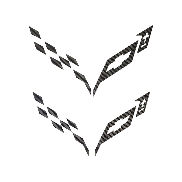 77233 Front/Rear Flag Emblem Insert Overlay Sets, 2014-2019 Chevy Corvette, Black Carbon Fiber