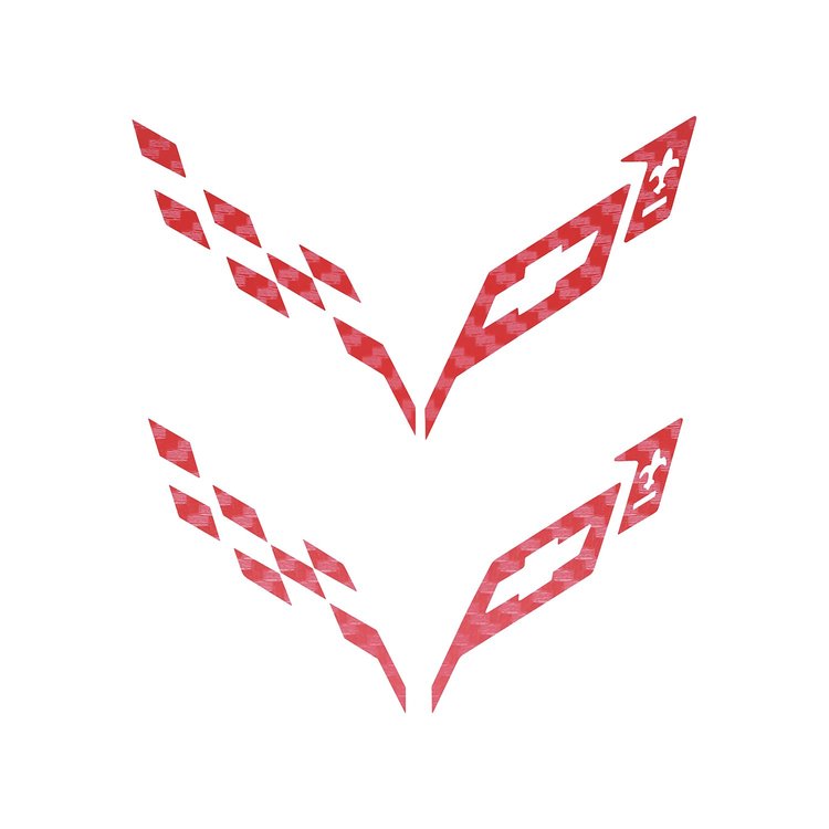 77234 Front/Rear Flag Emblem Insert Overlay Sets, 2014-2019 Chevy Corvette, Red Carbon Fiber