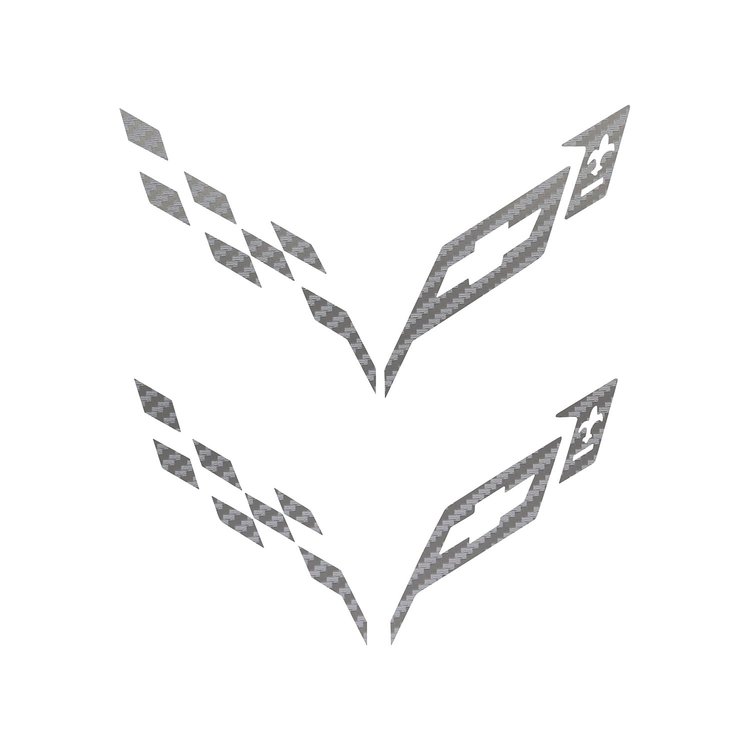 77235 Front/Rear Flag Emblem Insert Overlay Sets, 2014-2019 Chevy Corvette, Silver Carbon Fiber