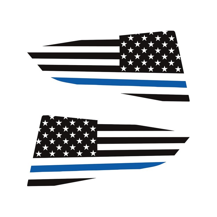 77263 Quarter Window Flag Decal, 2014-2019 Chevy Corvette, Matte Black, Std USA Flag W/Blue Stripe