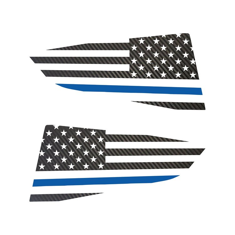 77277 Quarter Window Flag Decal, 2014-2019 Chevy Corvette, Black Carbon Fiber, Std USA Flag W/Blue Stripe