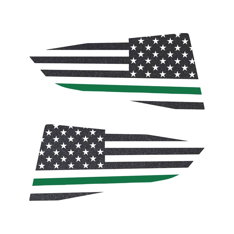 77295 Quarter Window Flag Decal, 2014-2019 Chevy Corvette, Gloss Carbon Flash Met, Std USA Flag W/Green Stripe